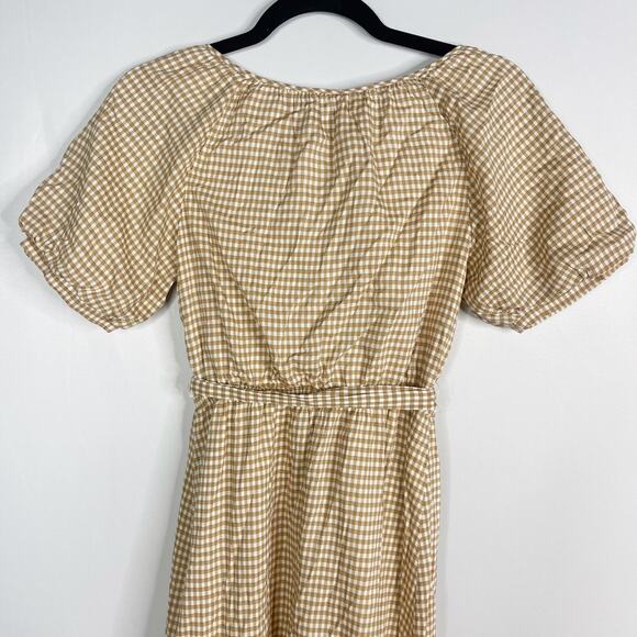 Reformation XS Tan Natural Roland Dress Anzo Check Gingham Midi Button Front - Picture 10 of 14